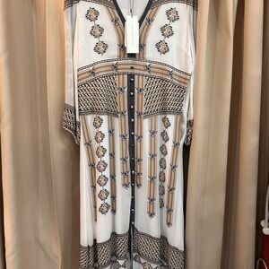 Veronica Beard Cream and Brown Patterned Long Sleeve Dress NWT Size 14